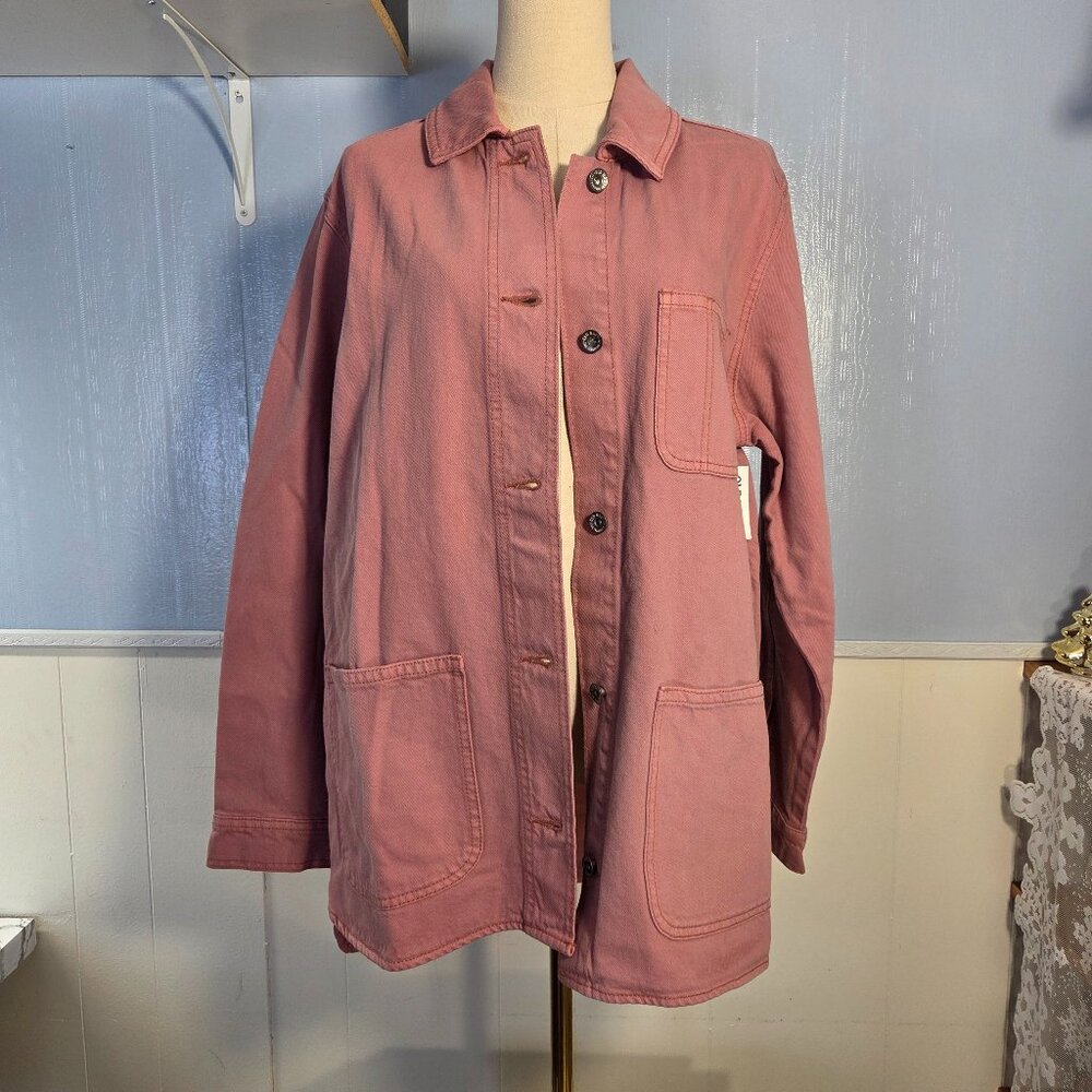 Old Navy Medium Pink Blush Classic Button Up Denim Jean Utility Jacket NWT